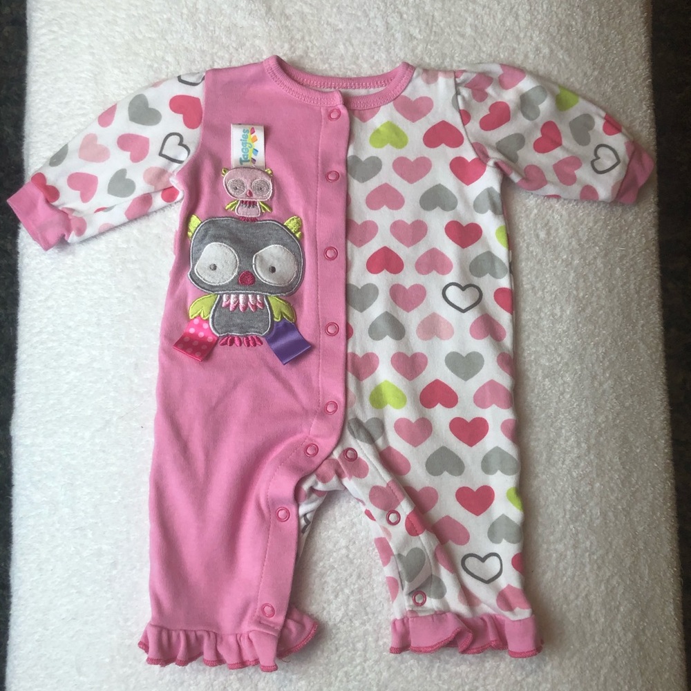 💗Taggies BabyGirls Owl & Heart Romper